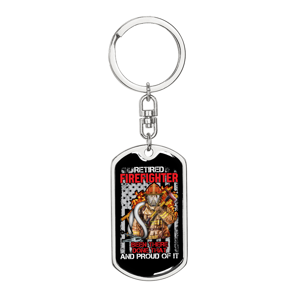 Been There Done That Firefighter Keychain Stainless Steel or 18k Gold Dog Tag Keyring-Express Your Love Gifts