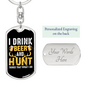 Beer And Hunt Keychain Stainless Steel or 18k Gold Dog Tag Keyring-Express Your Love Gifts