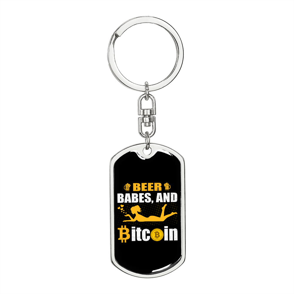 Beer Babes and Bitcoin Crypto Keychain Stainless Steel or 18k Gold Dog Tag Keyring-Express Your Love Gifts