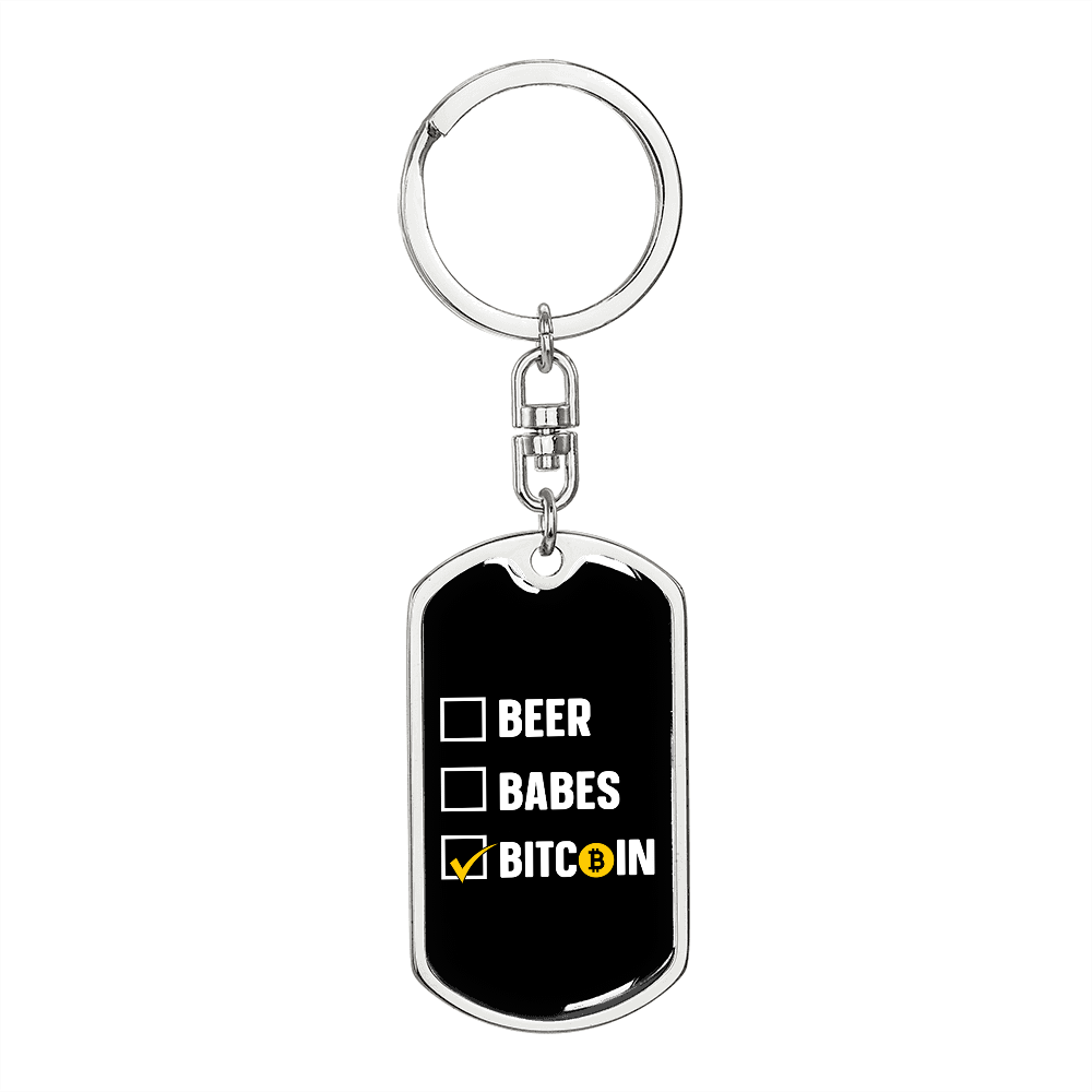 Beer Babes Bitcoin Crypto Keychain Stainless Steel or 18k Gold Dog Tag Keyring-Express Your Love Gifts