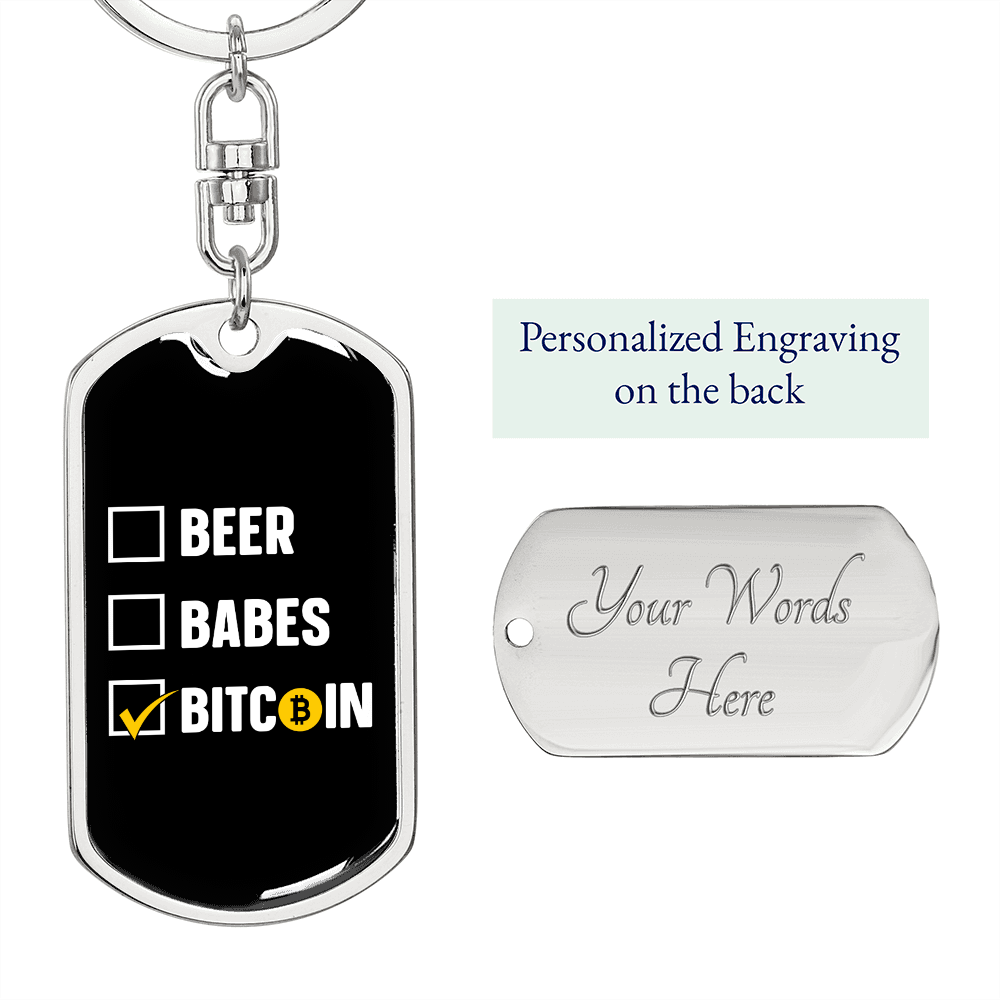 Beer Babes Bitcoin Crypto Keychain Stainless Steel or 18k Gold Dog Tag Keyring-Express Your Love Gifts