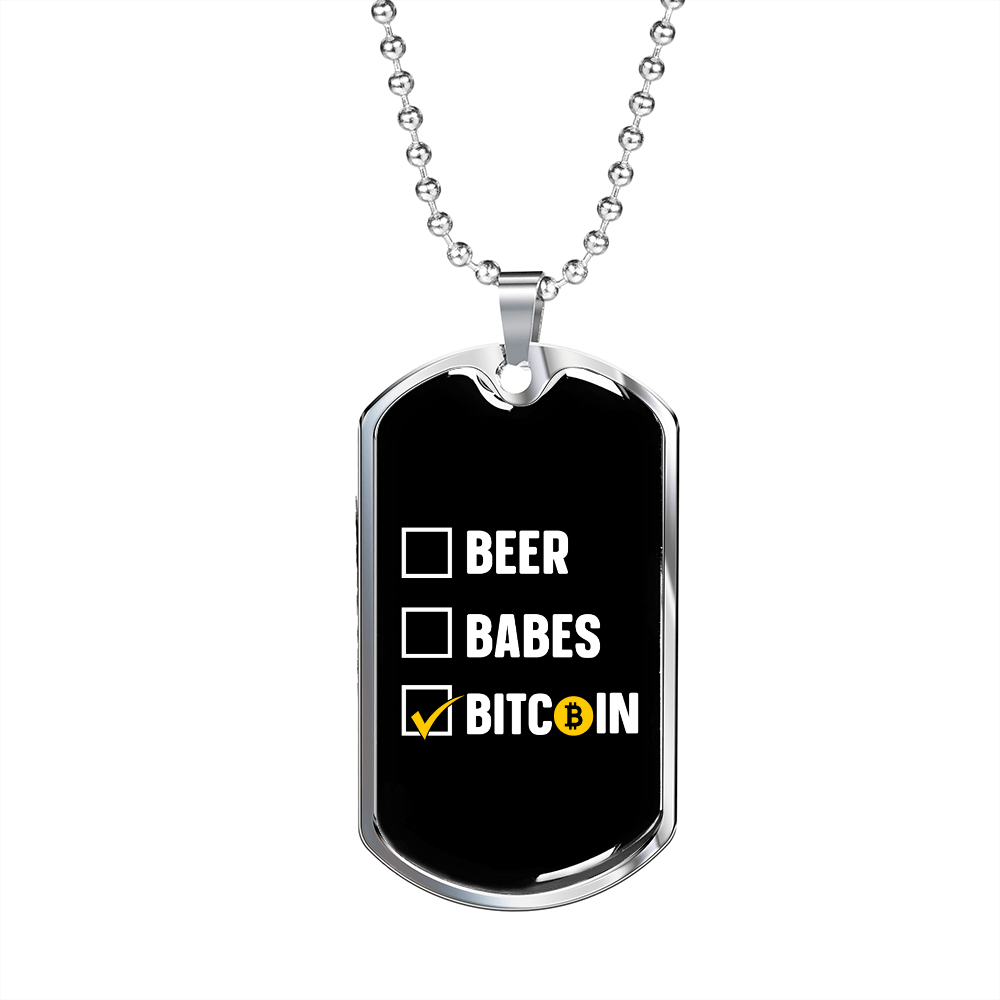 Beer Babes Bitcoin Crypto White Necklace Stainless Steel or 18k Gold Dog Tag 24" Chain-Express Your Love Gifts