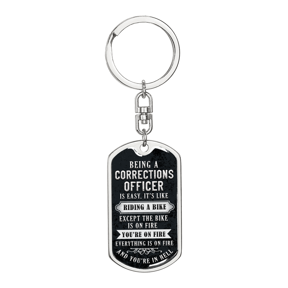 Being A Corrections Officer Keychain Stainless Steel or 18k Gold Dog Tag Keyring-Express Your Love Gifts