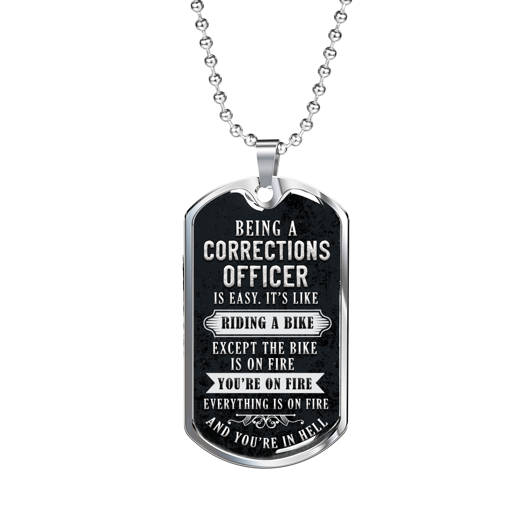 Being A Corrections Officer Necklace Stainless Steel or 18k Gold Dog Tag 24" Chain-Express Your Love Gifts