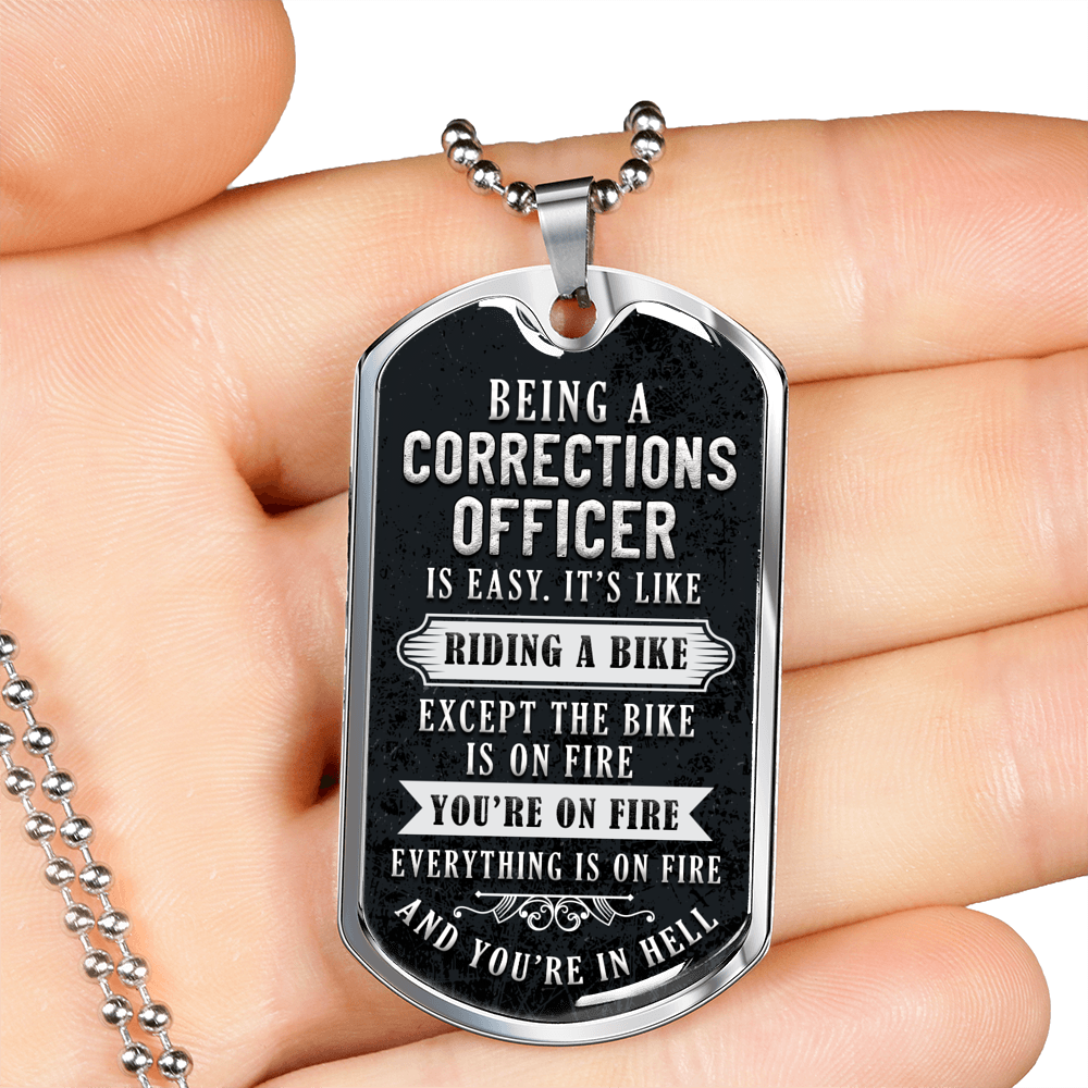 Being A Corrections Officer Necklace Stainless Steel or 18k Gold Dog Tag 24" Chain-Express Your Love Gifts