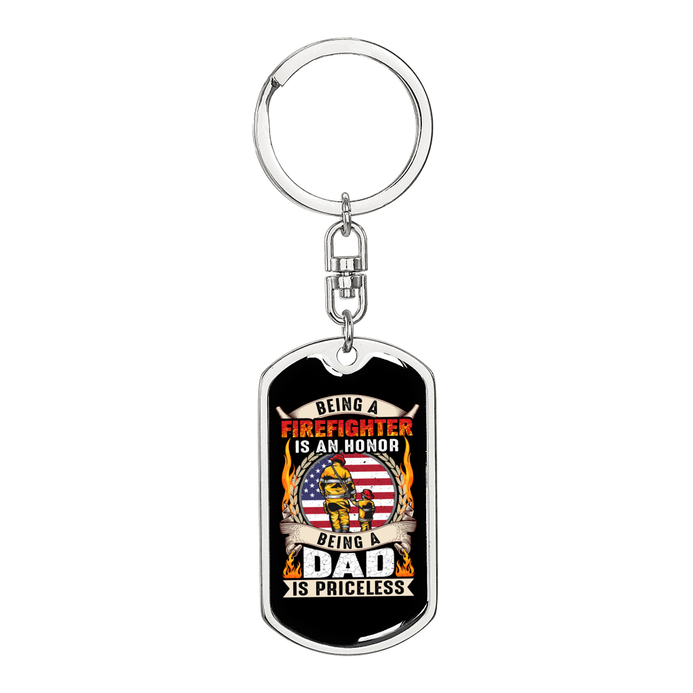 Being A Firefighter Dad Keychain Stainless Steel or 18k Gold Dog Tag Keyring-Express Your Love Gifts