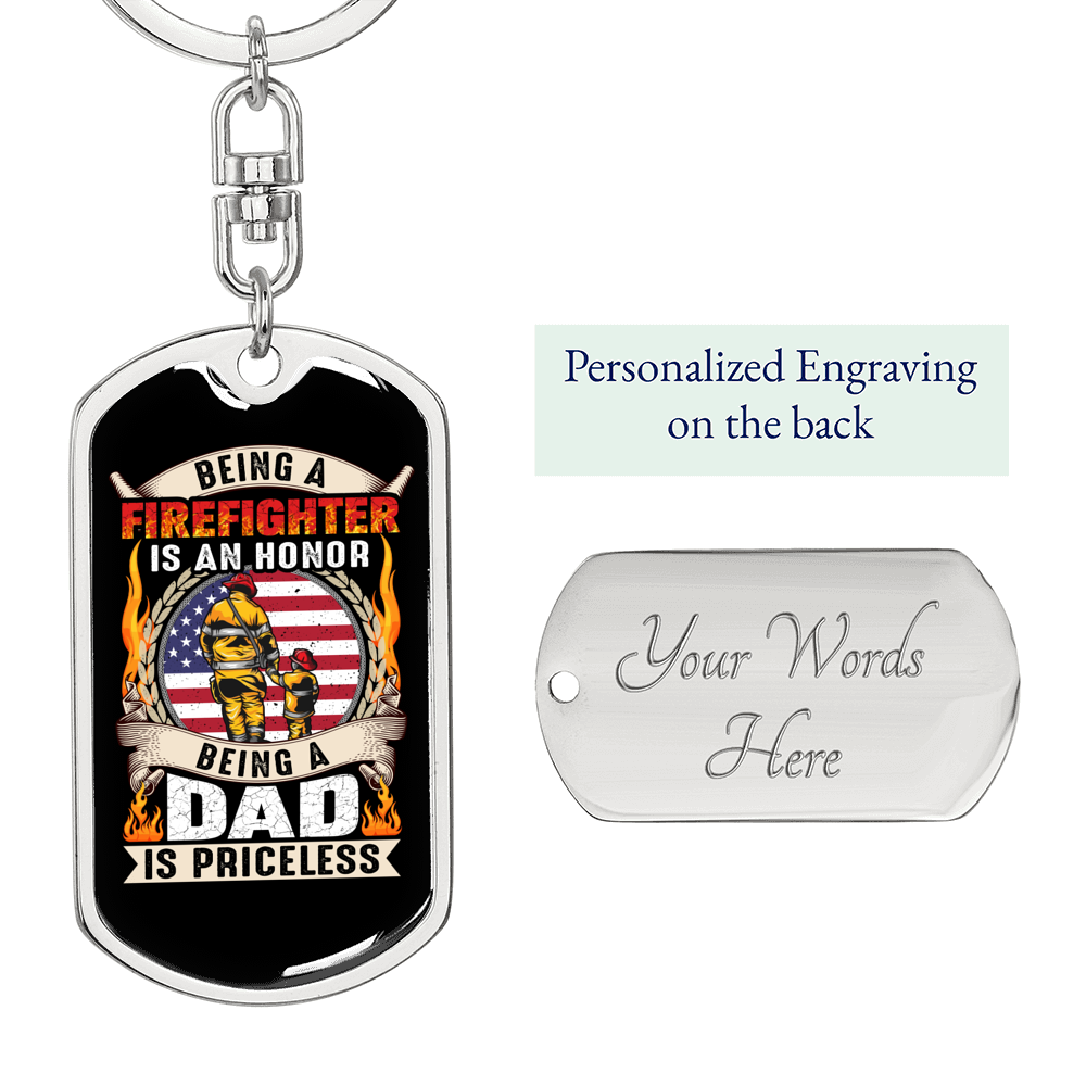 Being A Firefighter Dad Keychain Stainless Steel or 18k Gold Dog Tag Keyring-Express Your Love Gifts
