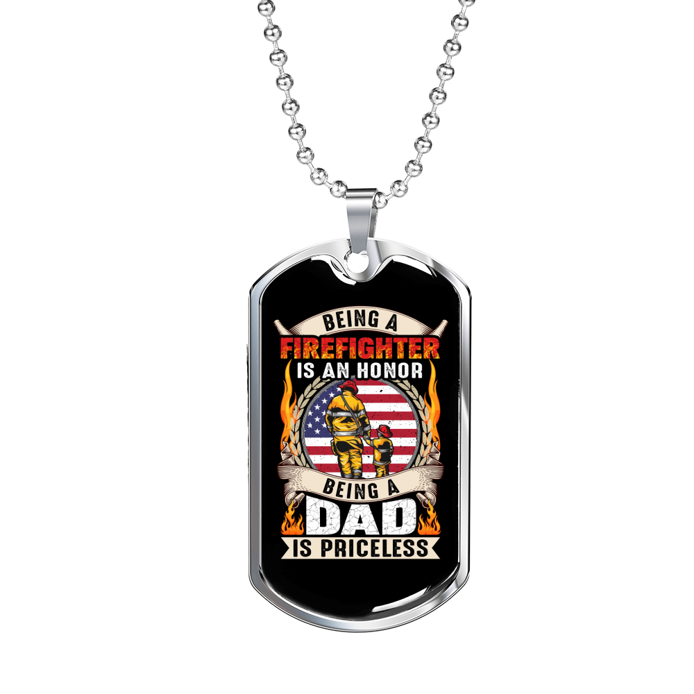Being A Firefighter Dad Necklace Stainless Steel or 18k Gold Dog Tag 24" Chain-Express Your Love Gifts