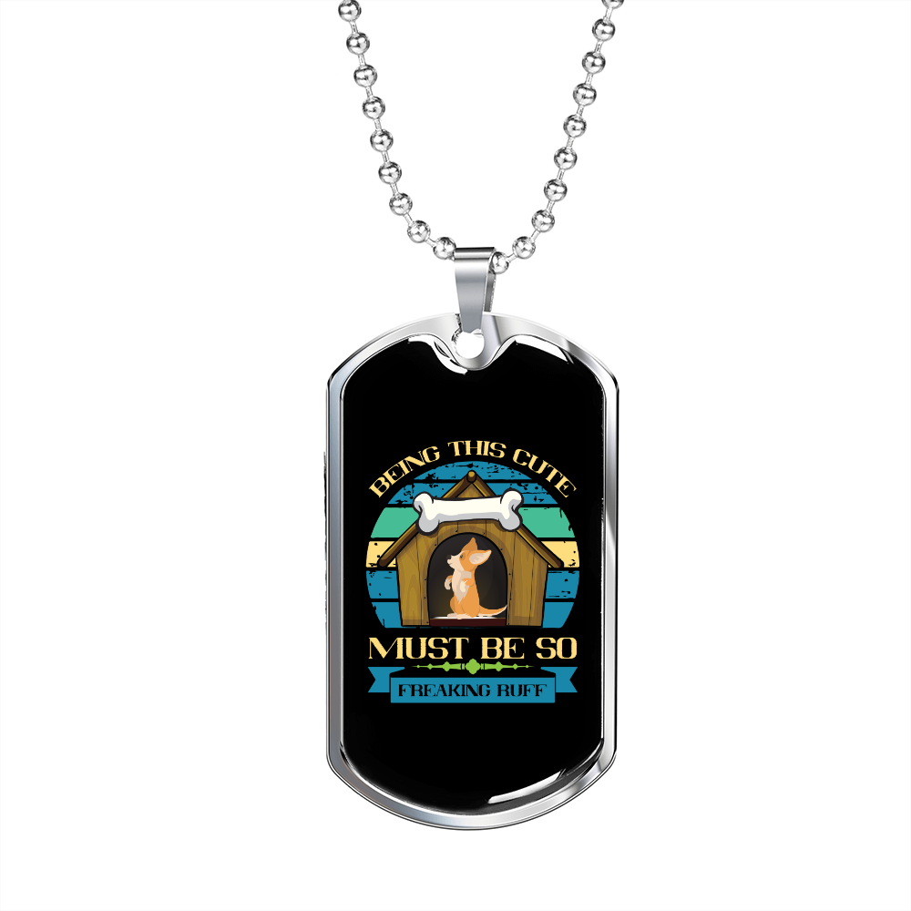Being This Cute Blue Necklace Stainless Steel or 18k Gold Dog Tag 24" Chain-Express Your Love Gifts