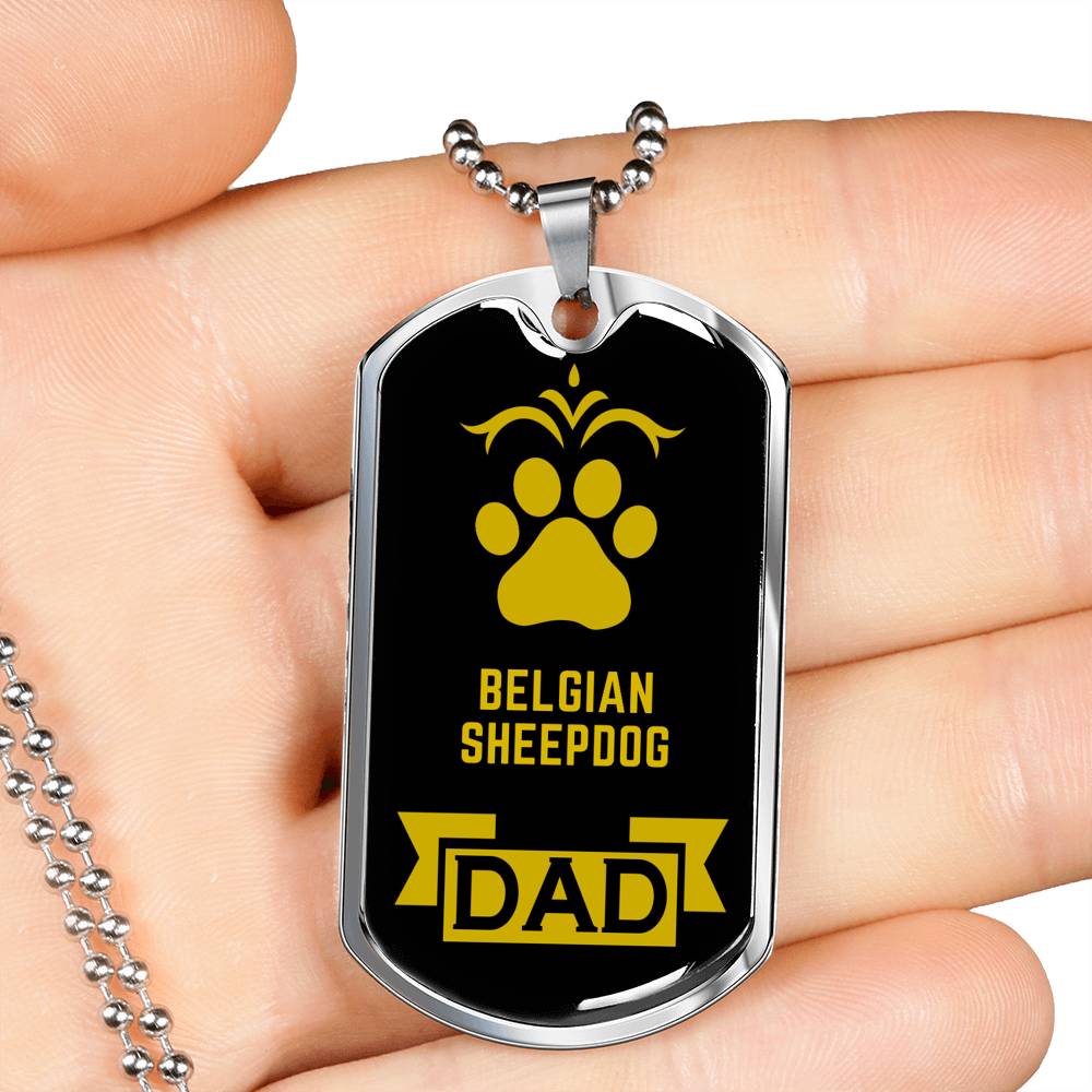 Belgian Sheepdog Dad Dog Necklace Stainless Steel or 18k Gold Dog Tag W 24" Dog Owner Lover-Express Your Love Gifts