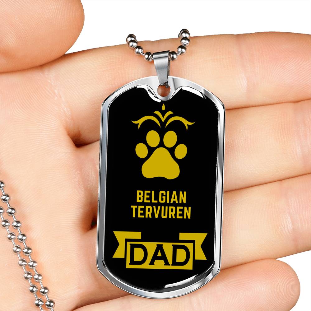 Belgian Tervuren Dad Dog Necklace Stainless Steel or 18k Gold Dog Tag W 24" Dog Owner Lover-Express Your Love Gifts