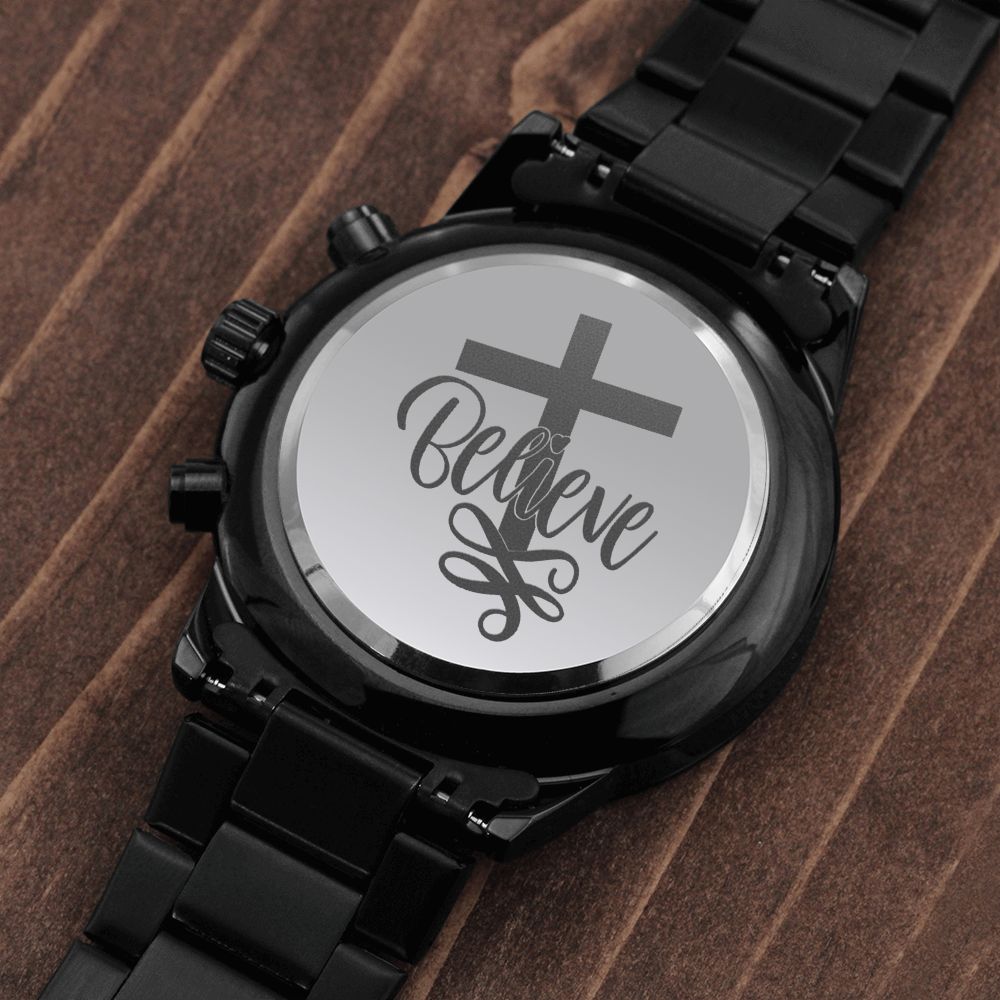 Believe Christ Engraved Bible Verse Men's Watch Multifunction Stainless Steel W Copper Dial-Express Your Love Gifts