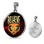 Believe Circle Pendant UFO Alien Fan Necklace Stainless Steel or 18k Gold 18-22"-Express Your Love Gifts