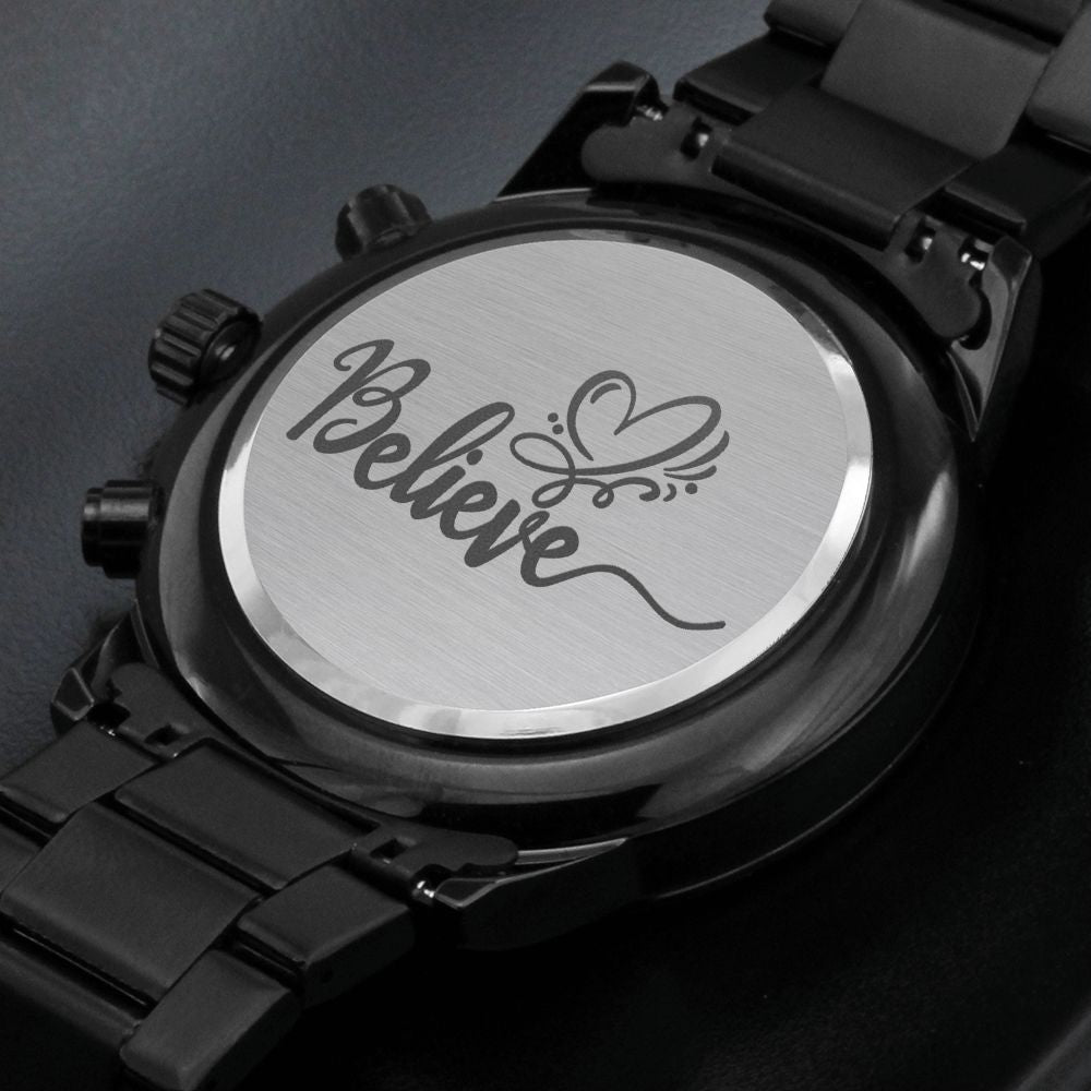 Believe Heart Engraved Bible Verse Men's Watch Multifunction Stainless Steel W Copper Dial-Express Your Love Gifts