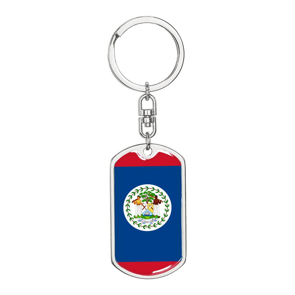 Belize Flag Keychain Dog Tag Stainless Steel or 18k Gold-Express Your Love Gifts