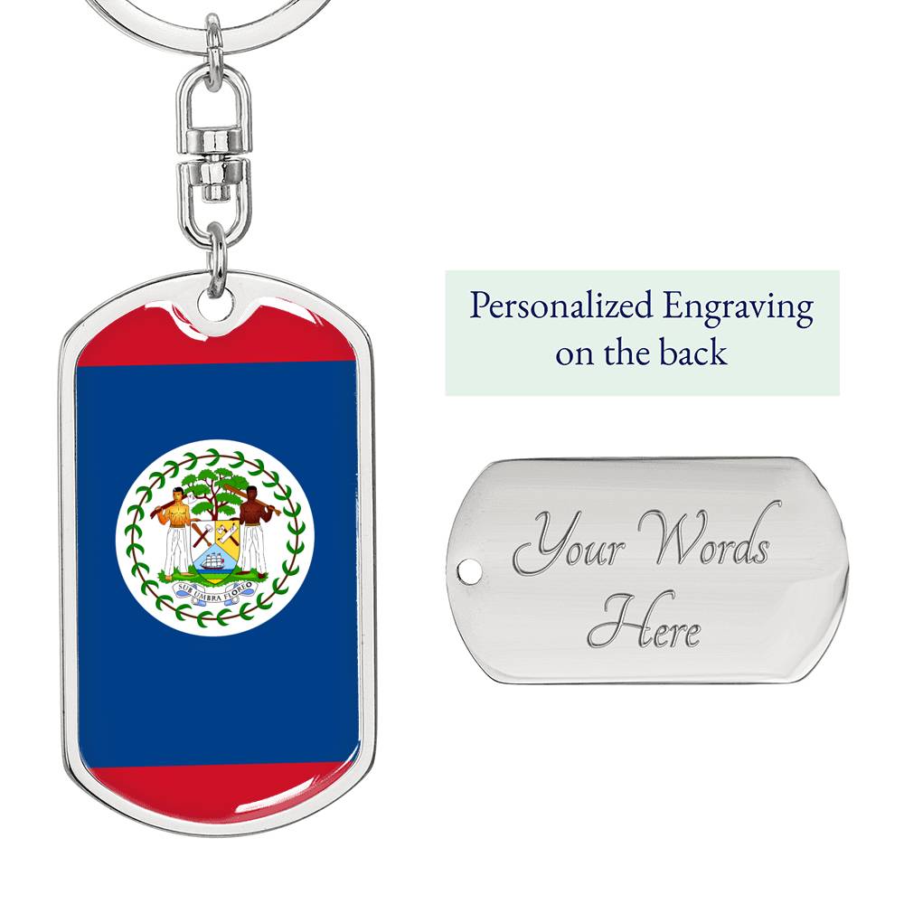 Belize Flag Keychain Dog Tag Stainless Steel or 18k Gold-Express Your Love Gifts