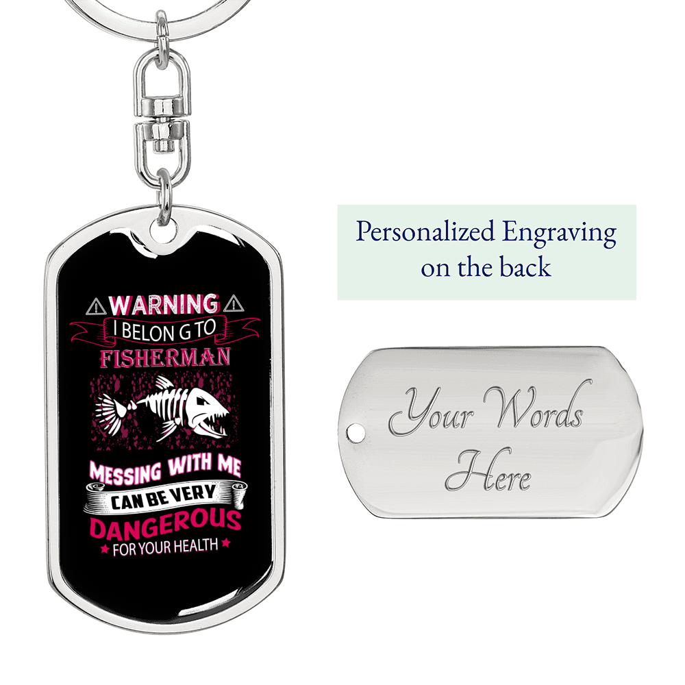 Belong To Fisherman Fishing Keychain Stainless Steel or 18k Gold Dog Tag Keyring-Express Your Love Gifts