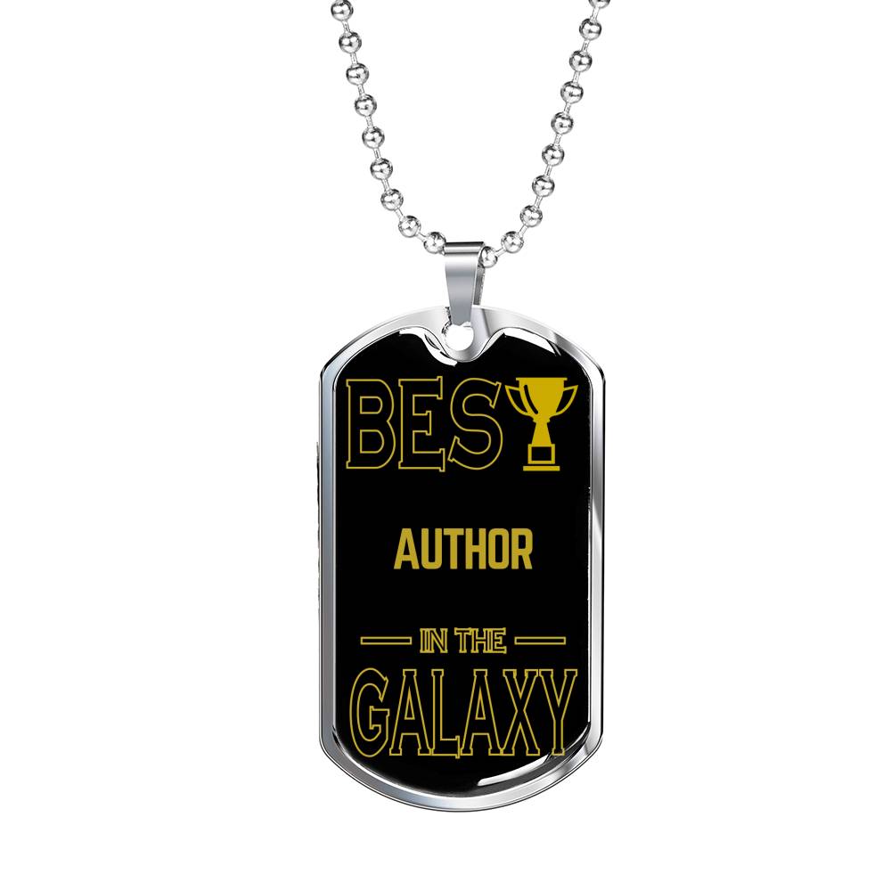 Best Author In The Galaxy Necklace Stainless Steel or 18k Gold Dog Tag w 24"-Express Your Love Gifts