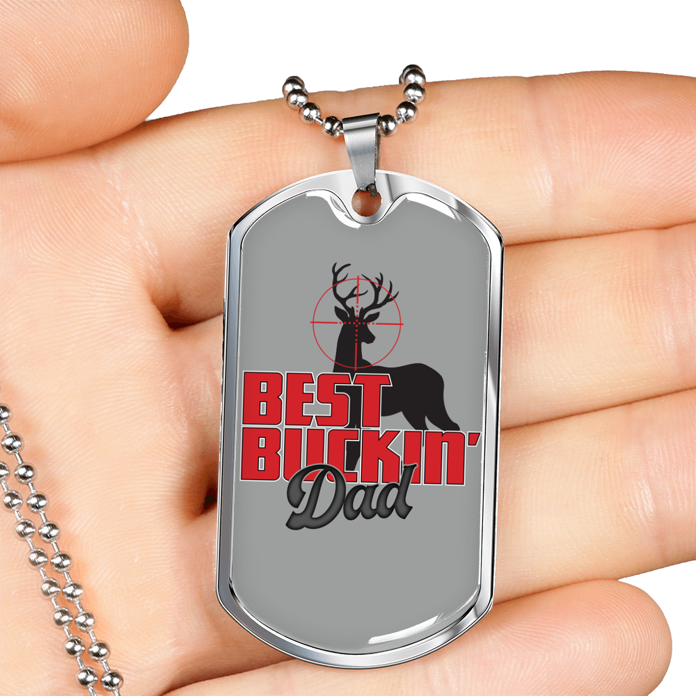 Best Buckin' Dad Sniper Dog Tag Stainless Steel or 18k Gold 24" Chain-Express Your Love Gifts