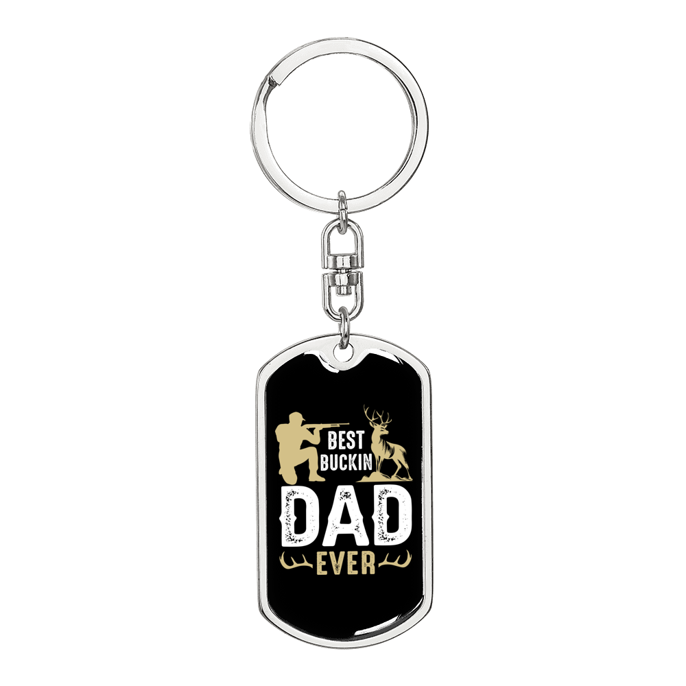 Best Buckin' Daddy Keychain Stainless Steel or 18k Gold Dog Tag Keyring-Express Your Love Gifts