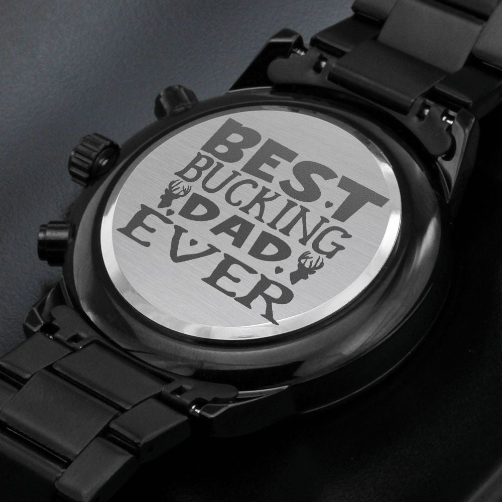 Best Bucking Dad Ever Engraved Multifunction Analog Stainless Steel Chronograph Men's Watch W Copper Dial-Express Your Love Gifts