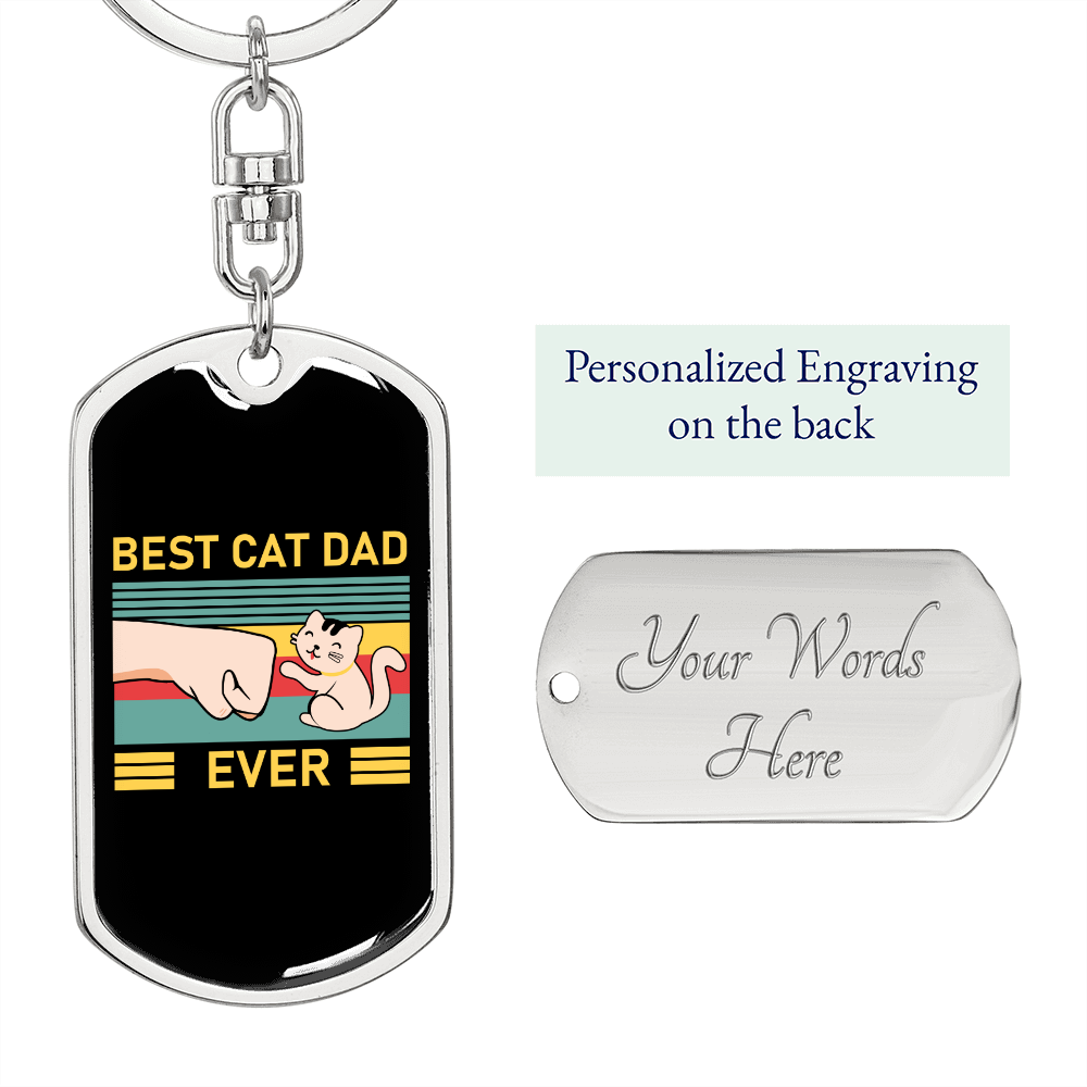 Best Cat Dad Ever Keychain Stainless Steel or 18k Gold Dog Tag Keyring-Express Your Love Gifts