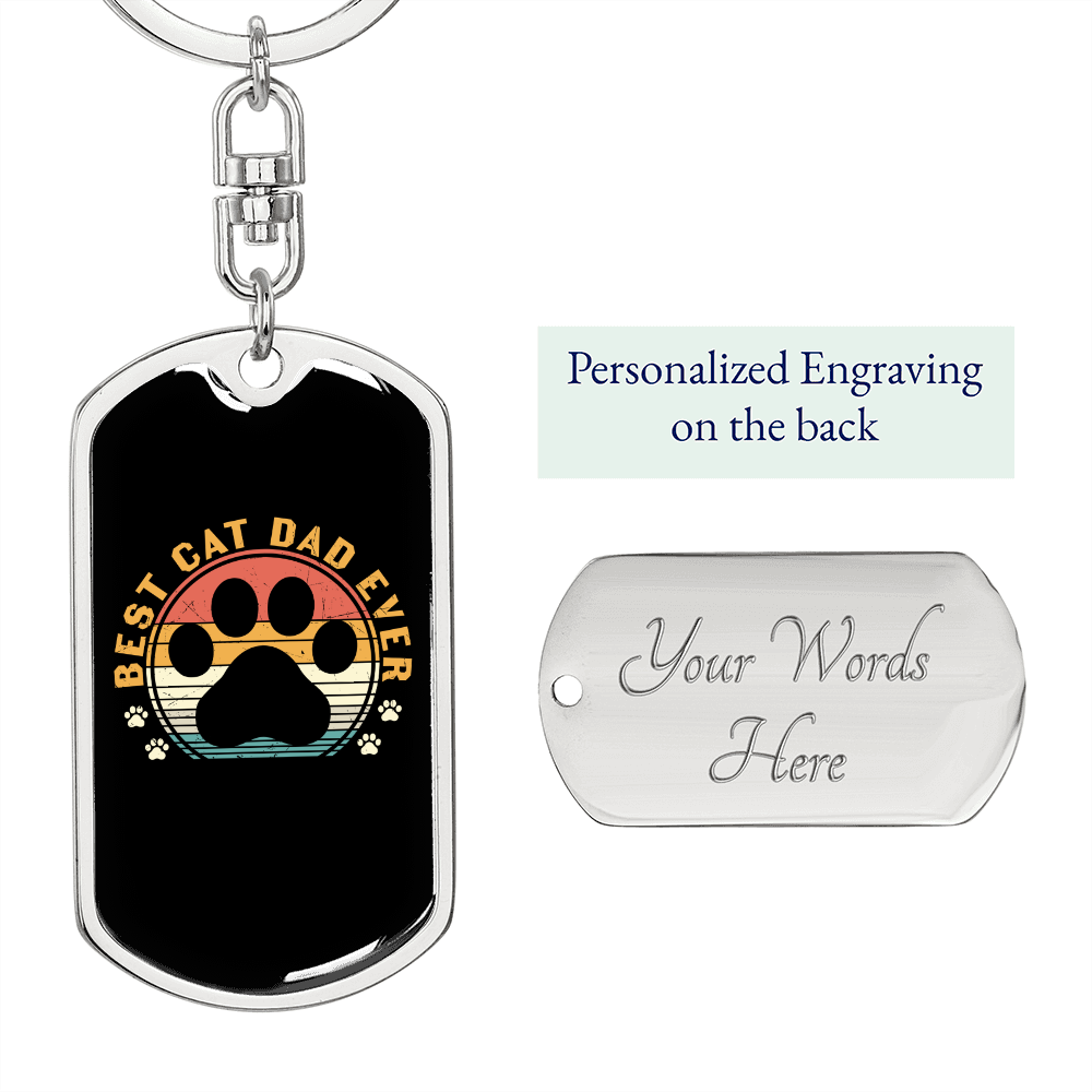 Best Cat Dad Keychain Stainless Steel or 18k Gold Dog Tag Keyring-Express Your Love Gifts