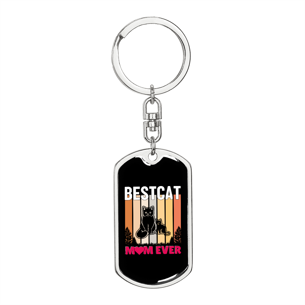 Best Cat Mom Ever Colors Keychain Stainless Steel or 18k Gold Dog Tag Keyring-Express Your Love Gifts