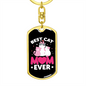 Best Cat Mom Ever Heart Keychain Stainless Steel or 18k Gold Dog Tag Keyring-Express Your Love Gifts