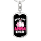 Best Cat Mom Ever Heart Keychain Stainless Steel or 18k Gold Dog Tag Keyring-Express Your Love Gifts