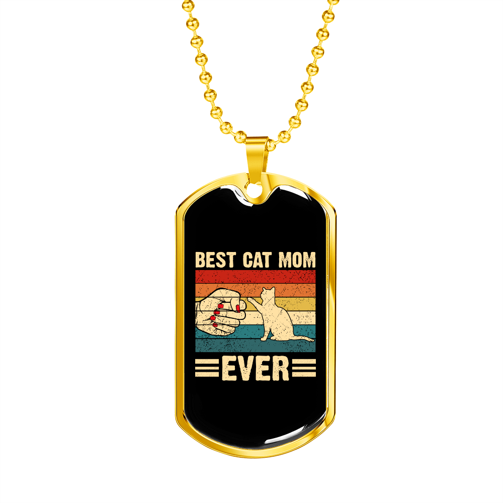 Best Cat Mom Necklace Stainless Steel or 18k Gold Dog Tag 24" Chain-Express Your Love Gifts