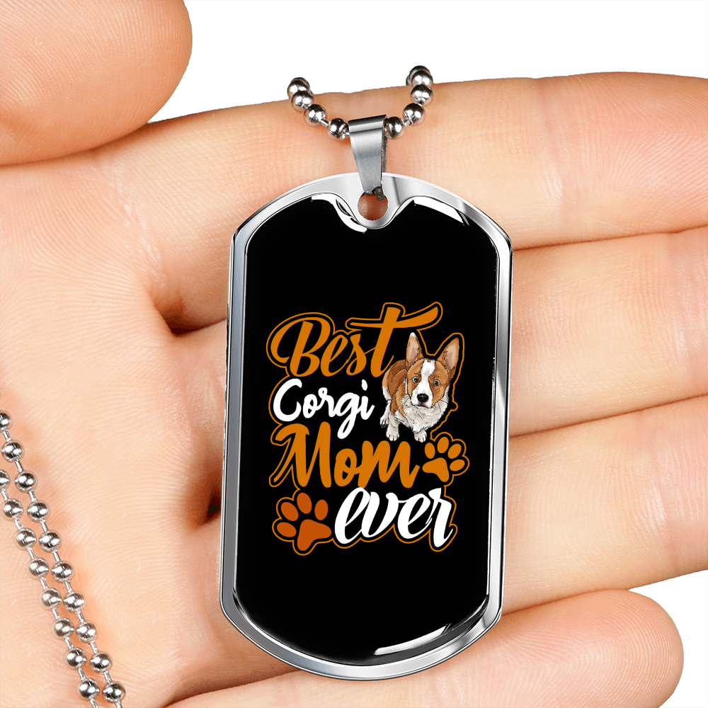Best Corgi Mom Ever Necklace Stainless Steel or 18k Gold Dog Tag 24" Chain-Express Your Love Gifts