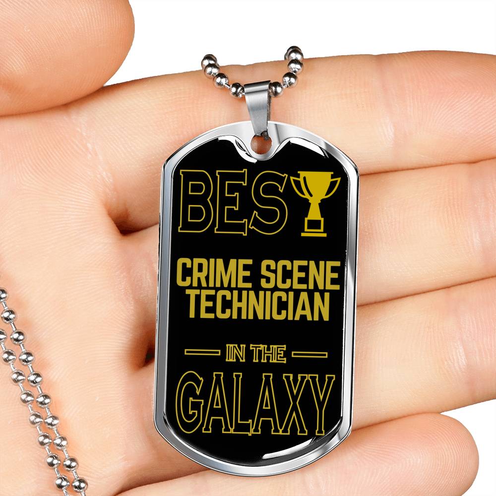Best Crime Scene Technician In The Galaxy Necklace Stainless Steel or 18k Gold Dog Tag w 24"-Express Your Love Gifts
