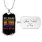 Best Cycling Dad Ever Cycling Necklace Stainless Steel or 18k Gold Dog Tag 24"-Express Your Love Gifts