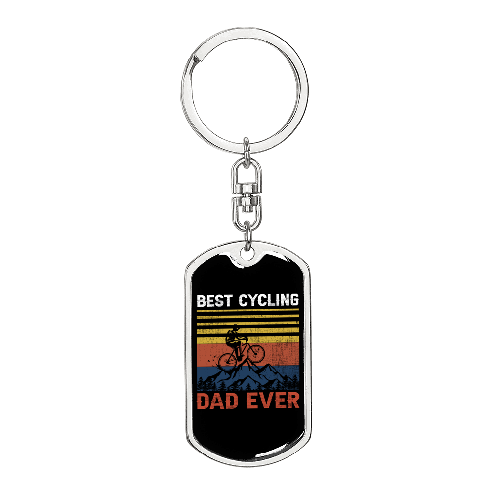 Best Cycling Dad Ever Keychain Stainless Steel or 18k Gold Dog Tag Keyring-Express Your Love Gifts