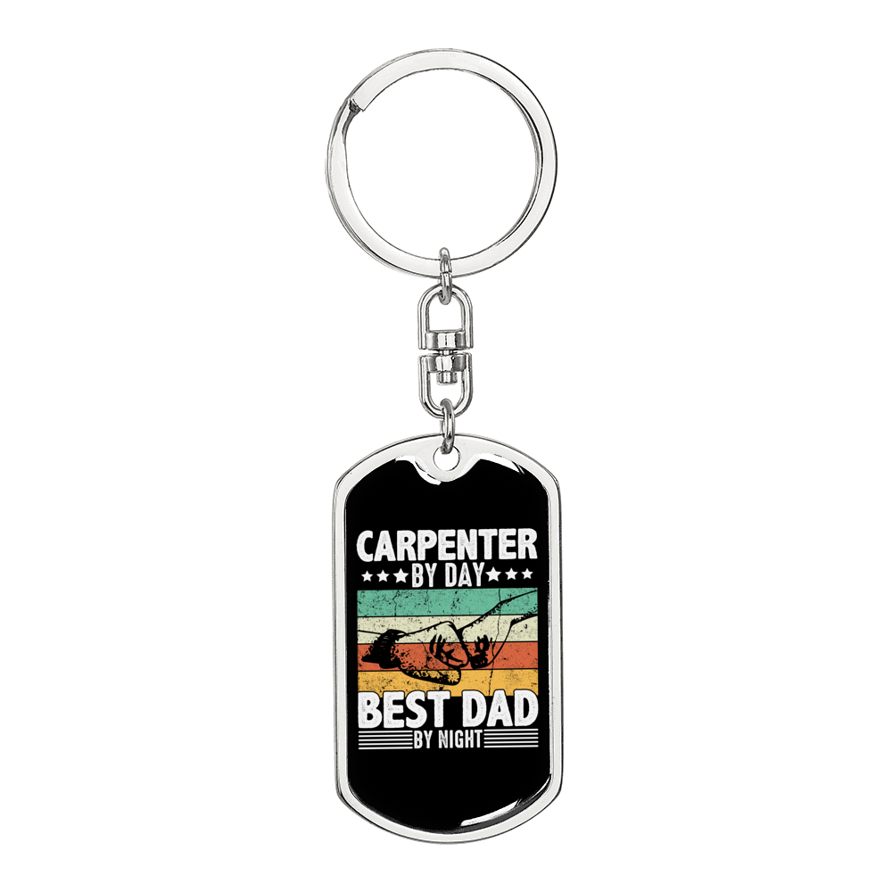 Best Dad By Night Swivel Keychain Woodworker Dog Tag Stainless Steel or 18k Gold-Express Your Love Gifts
