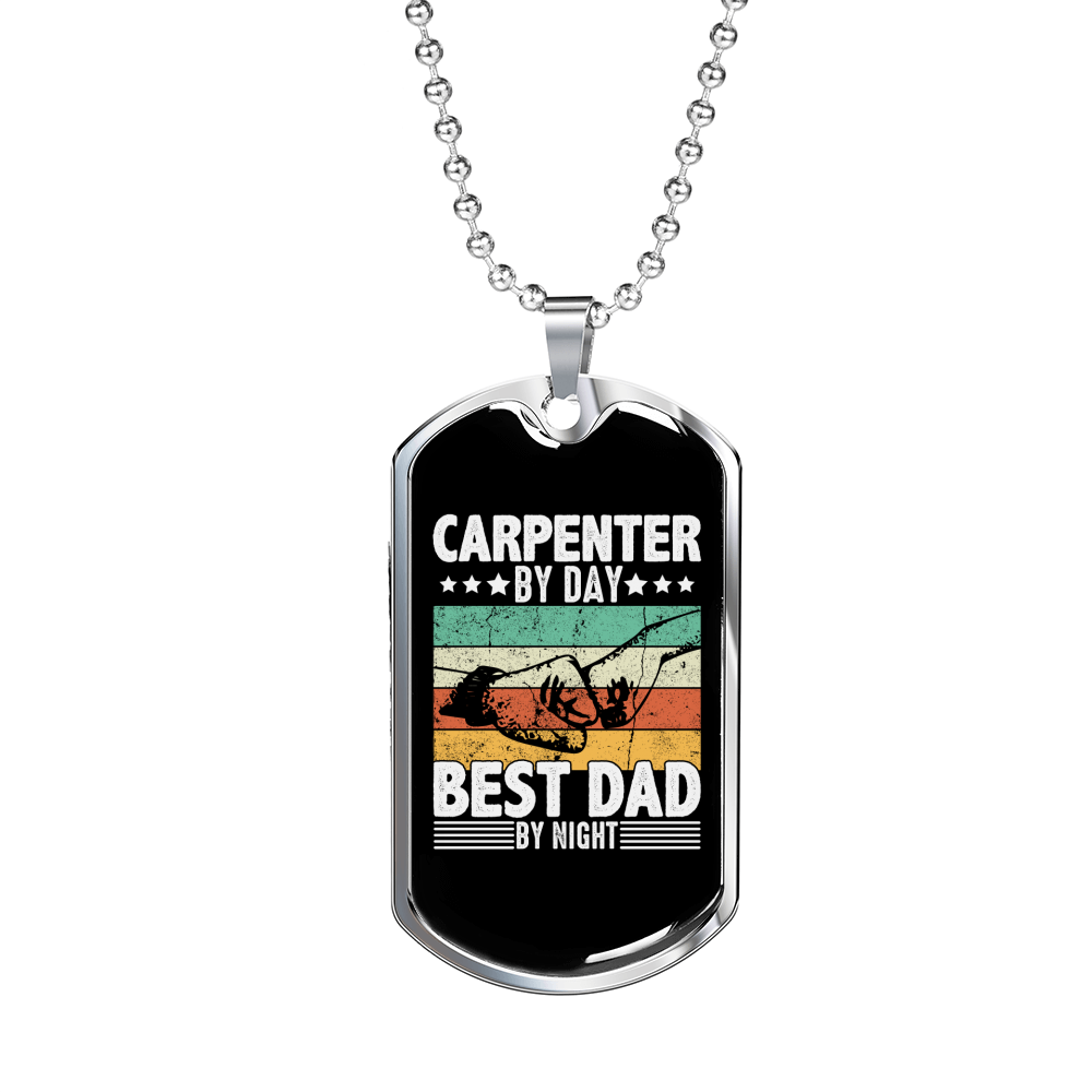 Best Dad By Night Woodworker Dog Tag Stainless Steel or 18k Gold W 24"-Express Your Love Gifts
