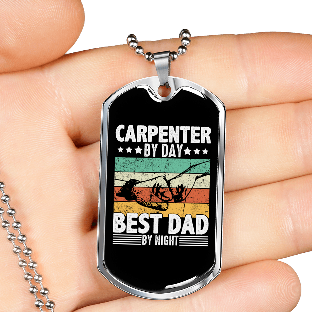 Best Dad By Night Woodworker Dog Tag Stainless Steel or 18k Gold W 24"-Express Your Love Gifts