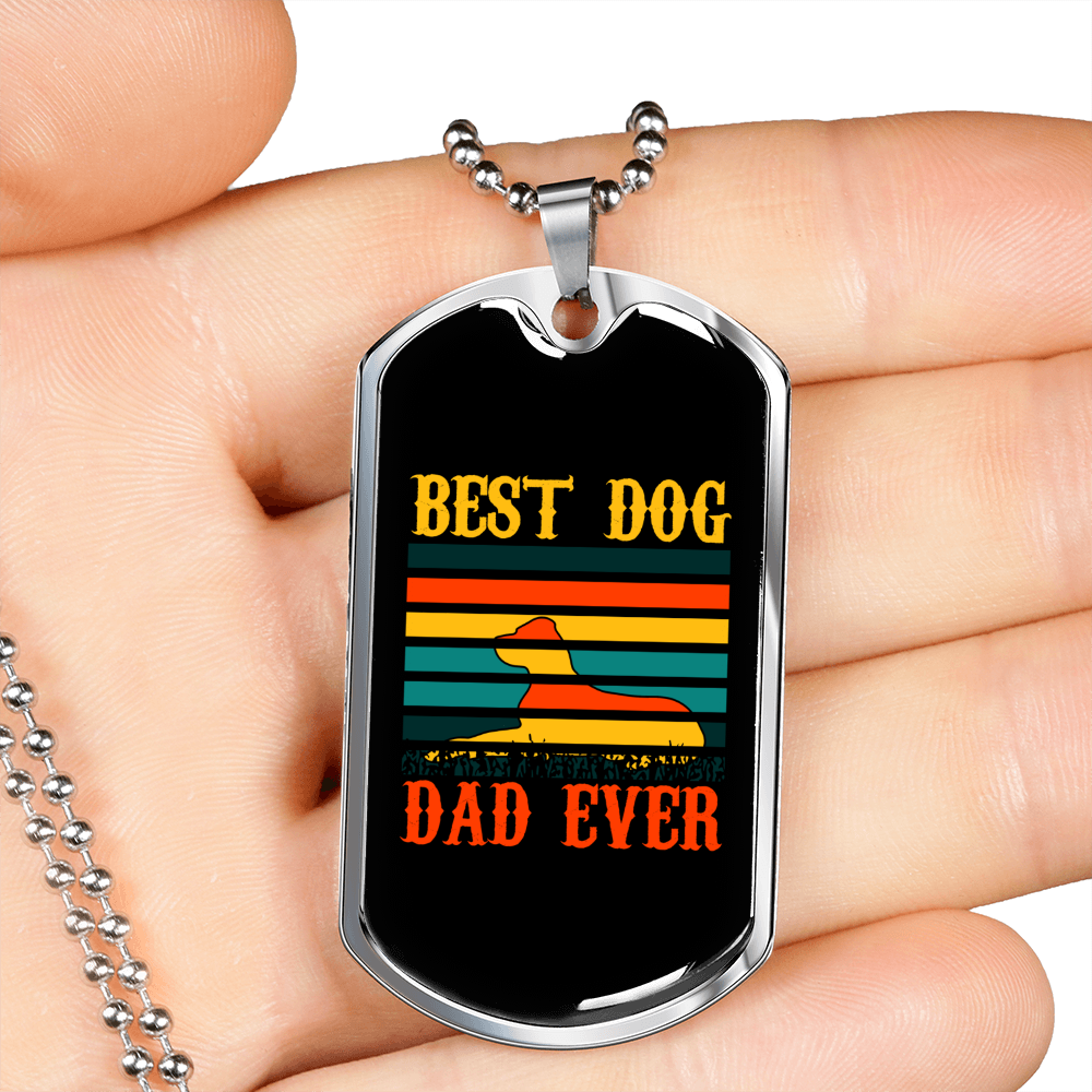 Best Dog Dad Ever Colors Necklace Stainless Steel or 18k Gold Dog Tag 24" Chain-Express Your Love Gifts