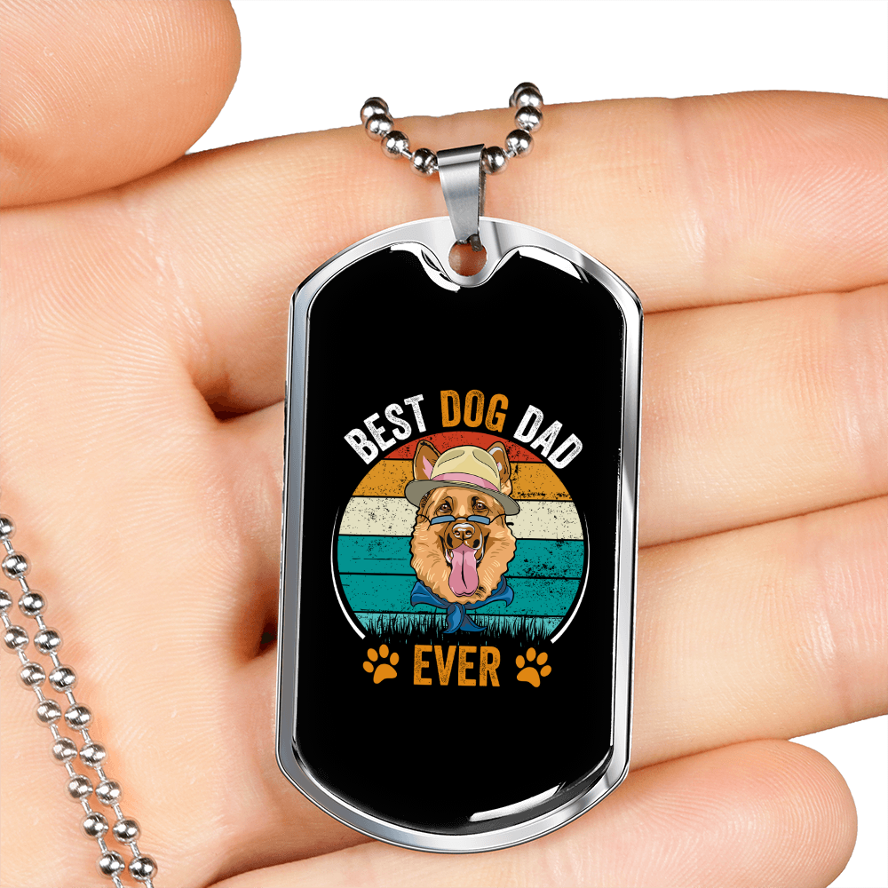 Best Dog Dad Ever Necklace Stainless Steel or 18k Gold Dog Tag 24" Chain-Express Your Love Gifts