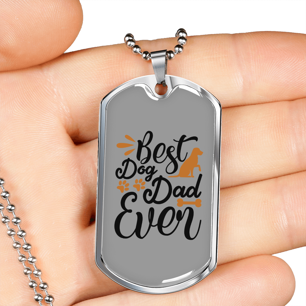 Best Dog Dad Ever Transparent Necklace Stainless Steel or 18k Gold Dog Tag 24" Chain-Express Your Love Gifts