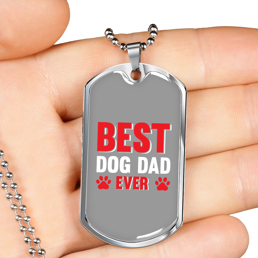 Best Dog Dad Ever Transparent Red Necklace Stainless Steel or 18k Gold Dog Tag 24" Chain-Express Your Love Gifts