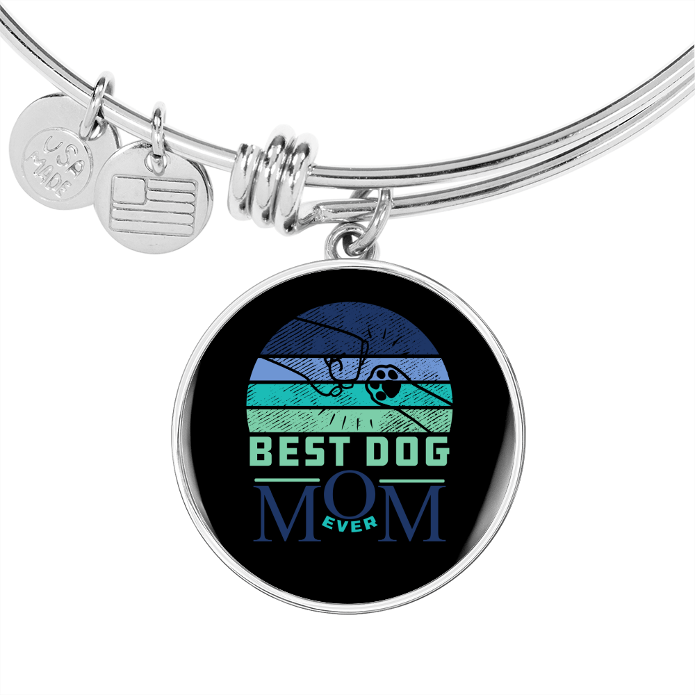 Best Dog Mom Ever Blue Green Bracelet Stainless Steel or 18k Gold Circle Bangle-Express Your Love Gifts