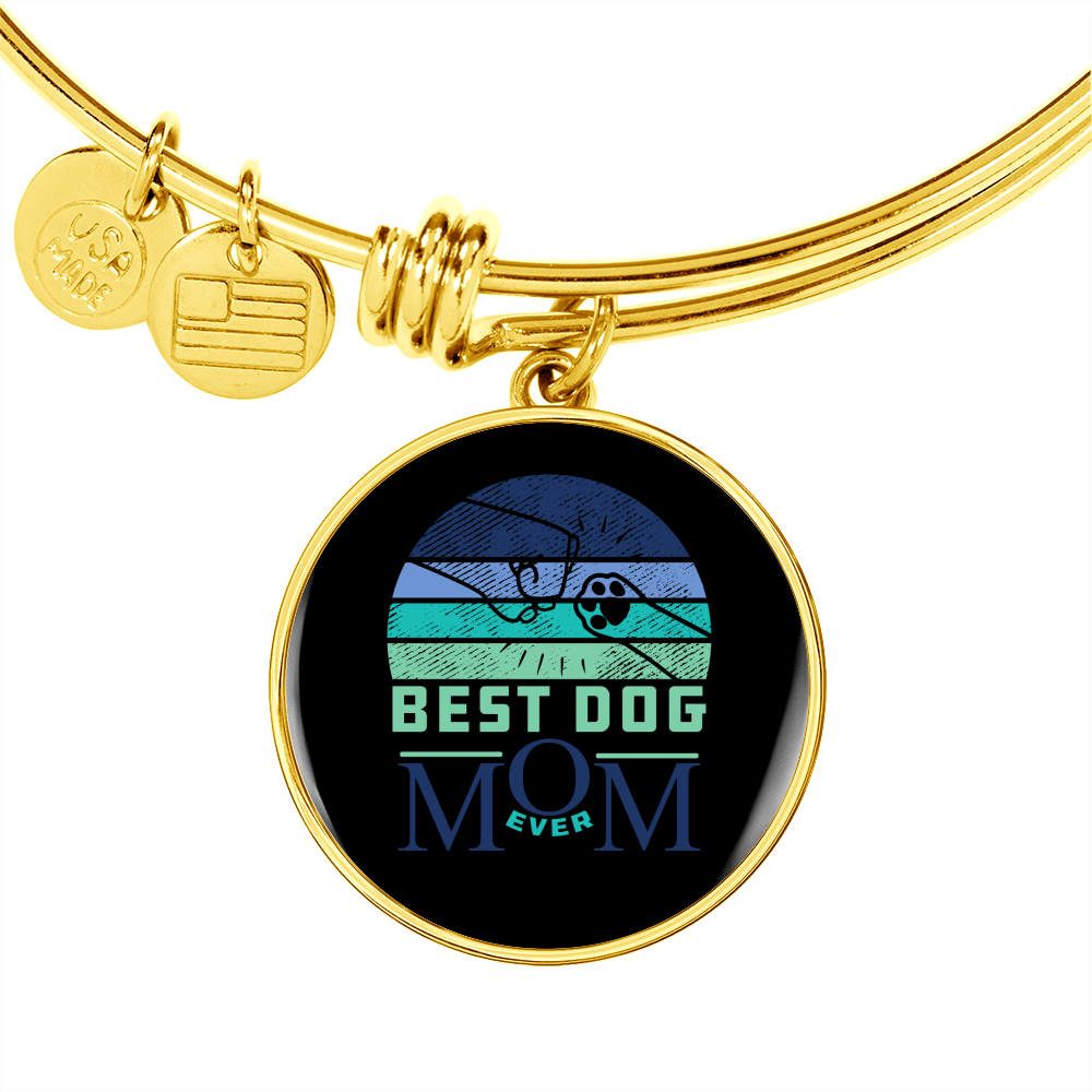 Best Dog Mom Ever Blue Green Bracelet Stainless Steel or 18k Gold Circle Bangle-Express Your Love Gifts
