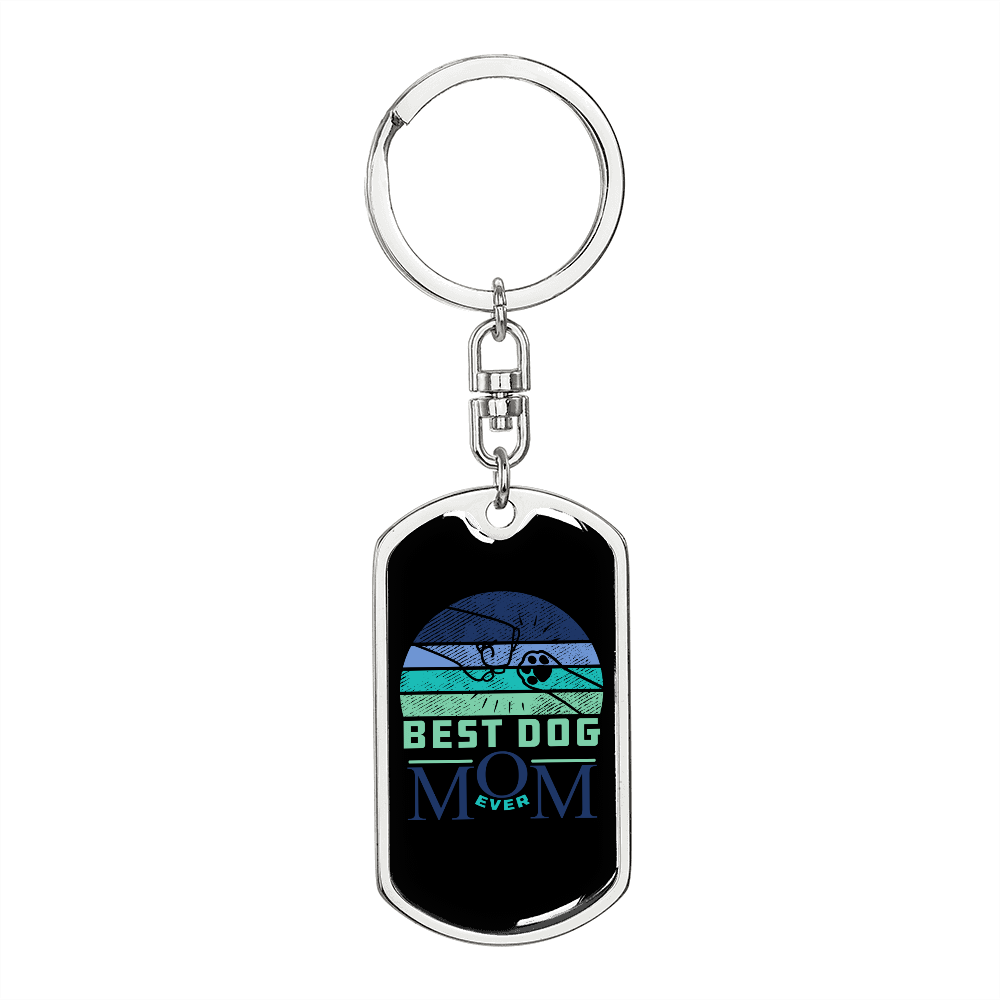 Best Dog Mom Ever Blue Green Keychain Stainless Steel or 18k Gold Dog Tag Keyring-Express Your Love Gifts