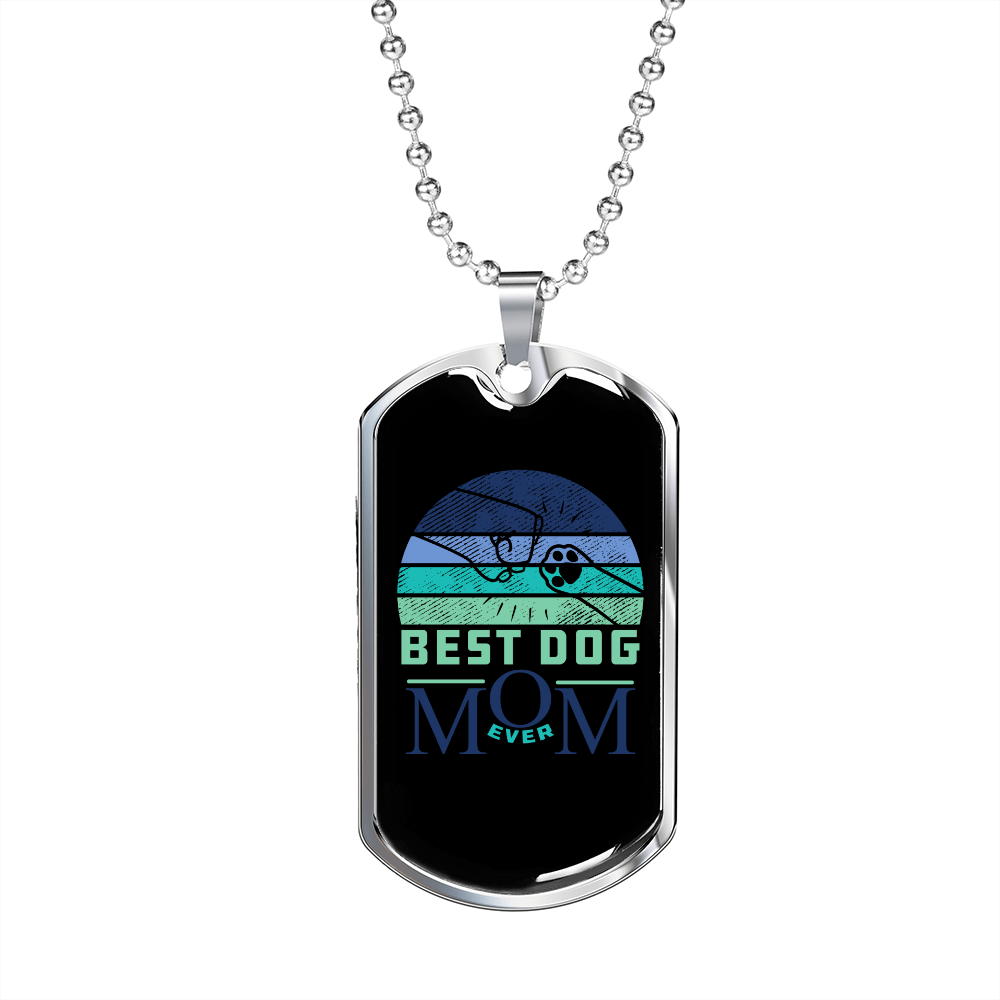 Best Dog Mom Ever Blue Green Necklace Stainless Steel or 18k Gold Dog Tag 24" Chain-Express Your Love Gifts