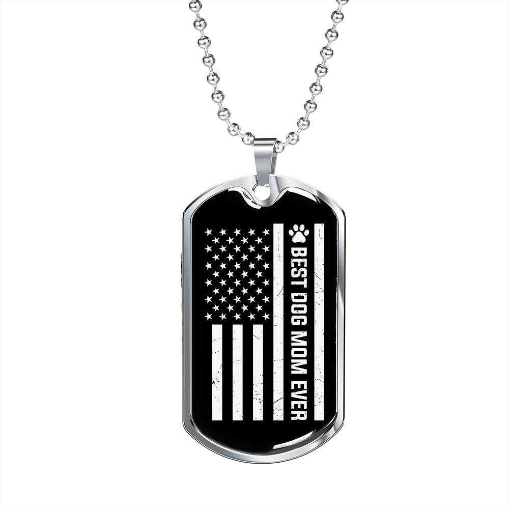 Best Dog Mom Ever Flag Necklace Stainless Steel or 18k Gold Dog Tag 24" Chain-Express Your Love Gifts