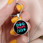 Best Dog Mom Ever Pink Blue Circle Necklace Stainless Steel or 18k Gold 18-22"-Express Your Love Gifts