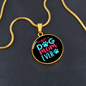 Best Dog Mom Ever Pink Blue Circle Necklace Stainless Steel or 18k Gold 18-22"-Express Your Love Gifts