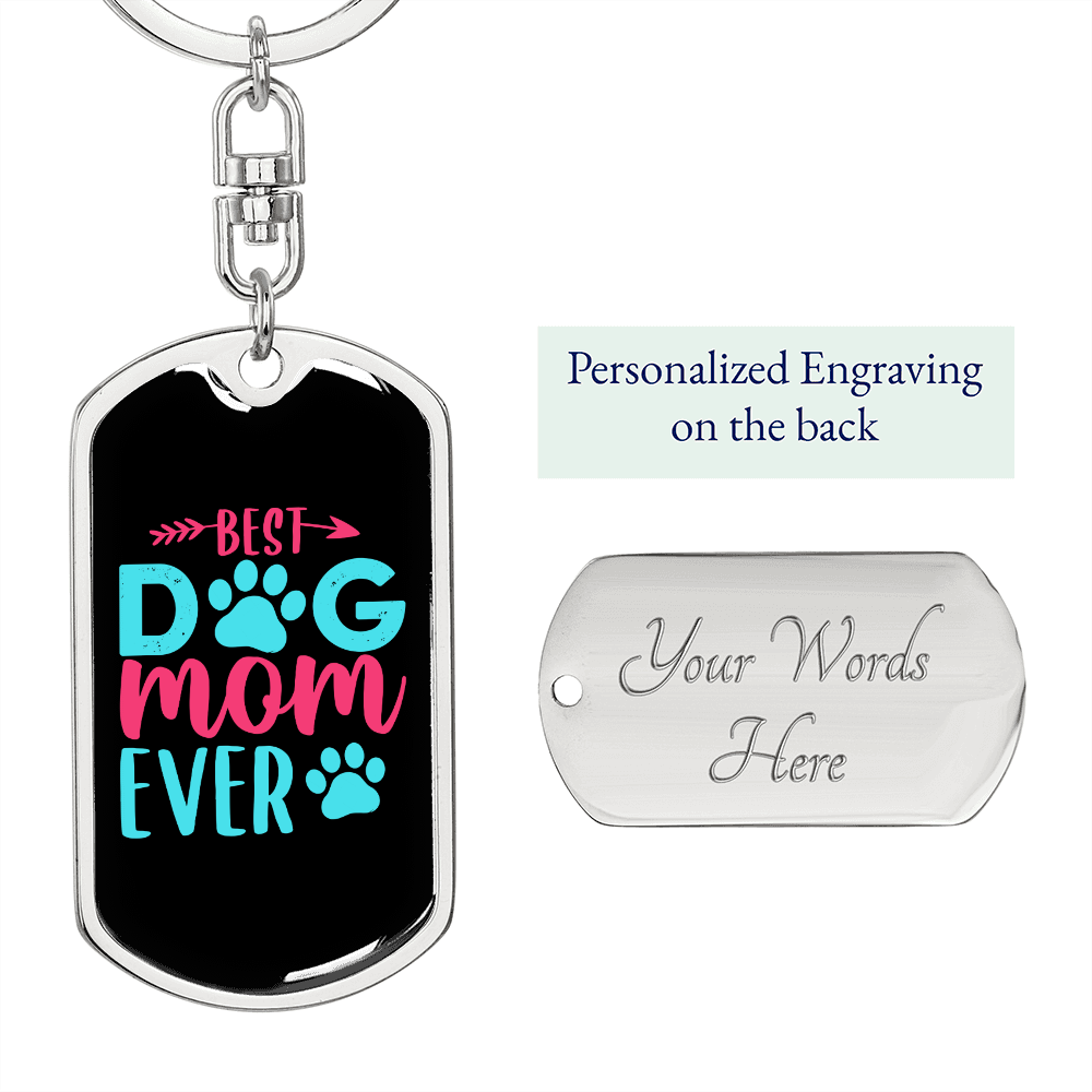 Best Dog Mom Ever Pink Blue Keychain Stainless Steel or 18k Gold Dog Tag Keyring-Express Your Love Gifts